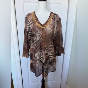 Y2K Fashion Bug Animal Print XL See Through Top